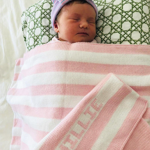 Pink and white striped blanket sale