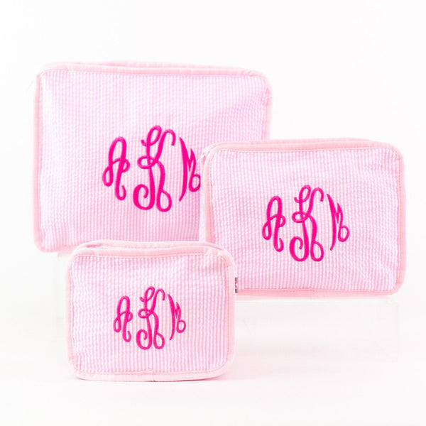 Monogrammed Seersucker Stacking Set Travel Luggage Packing Gift