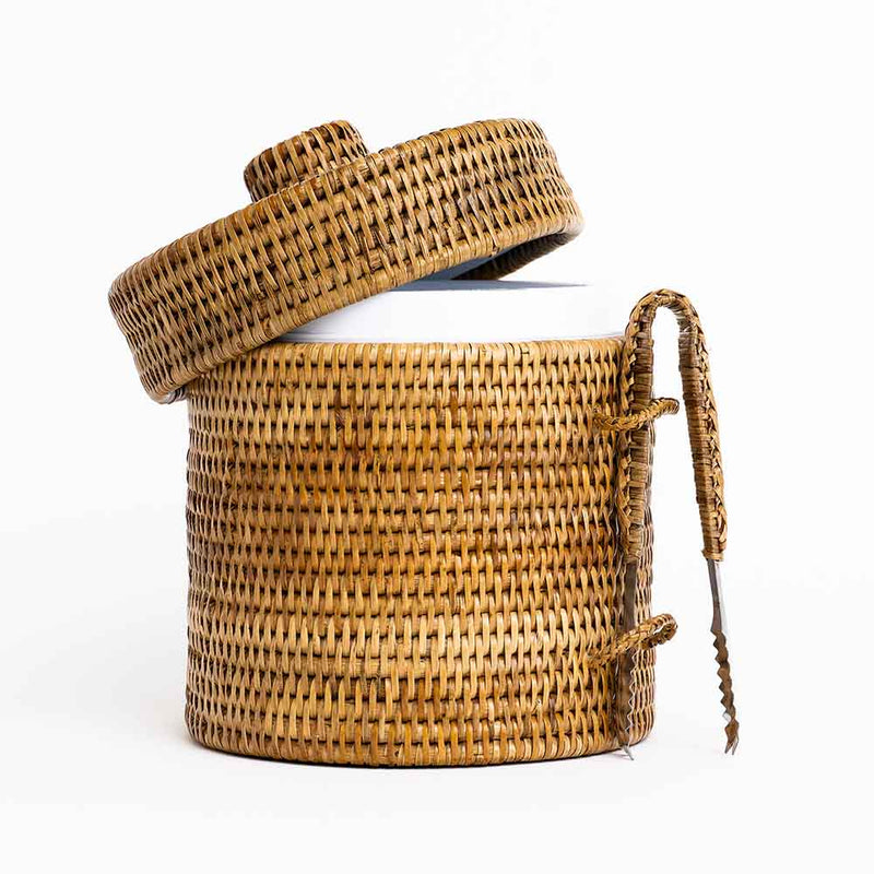 Woven Rattan Ice Bucket with Tongs, White Wash – High Street Market