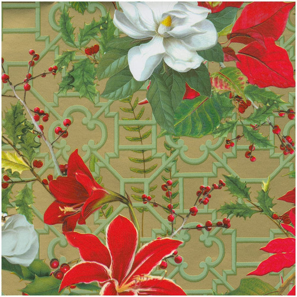 Caspari Christmas Garden Gold Wrapping Paper