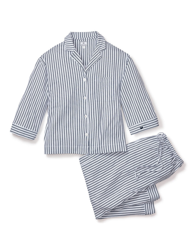 Petite Plume Women's Navy Ticking Olivia Wide Leg Pima Pajama Set