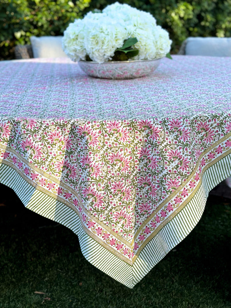 Pink & Green Floral Tablecloth