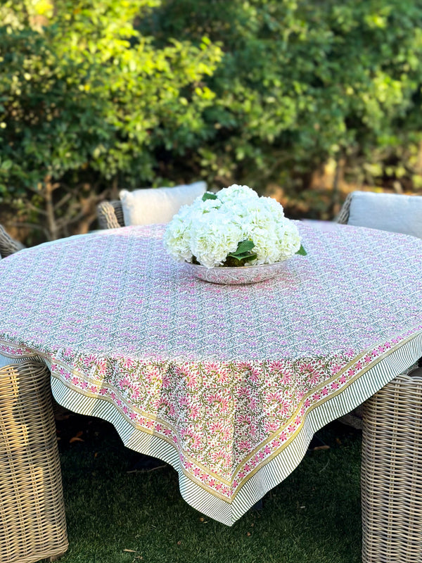 Pink & Green Floral Tablecloth