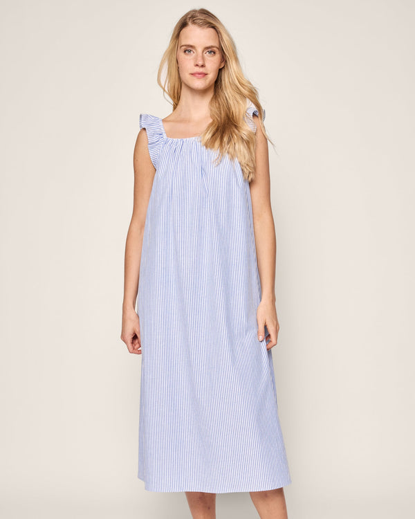 Petite Plume Women's French Blue Seersucker Twill Nightgown