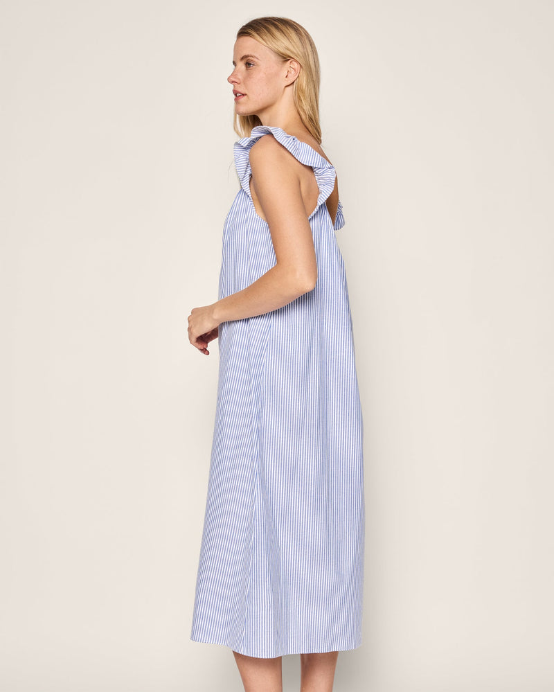 Petite Plume Women's French Blue Seersucker Twill Nightgown