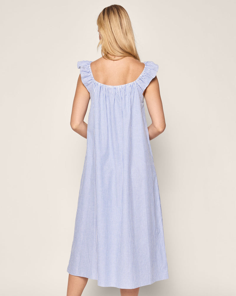 Petite Plume Women's French Blue Seersucker Twill Nightgown