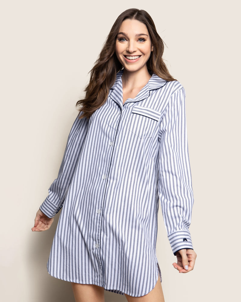 Petite Plume Women's Navy French Ticking Nightshirt