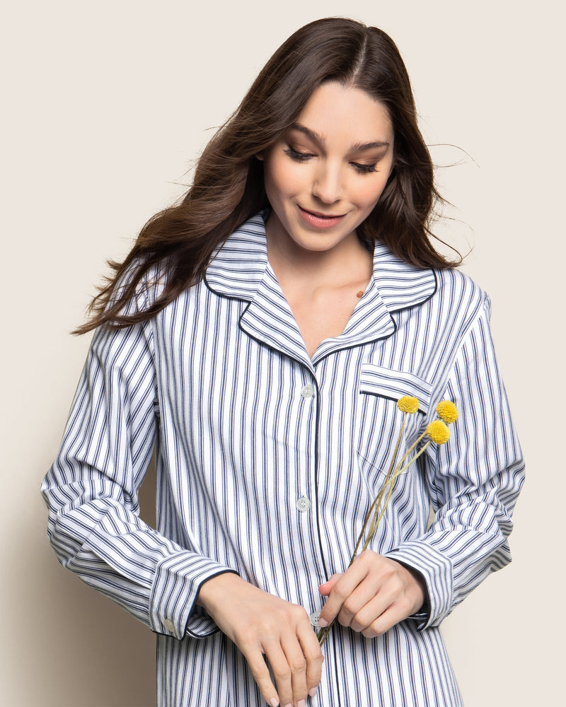 Petite Plume Women's Navy French Ticking Nightshirt