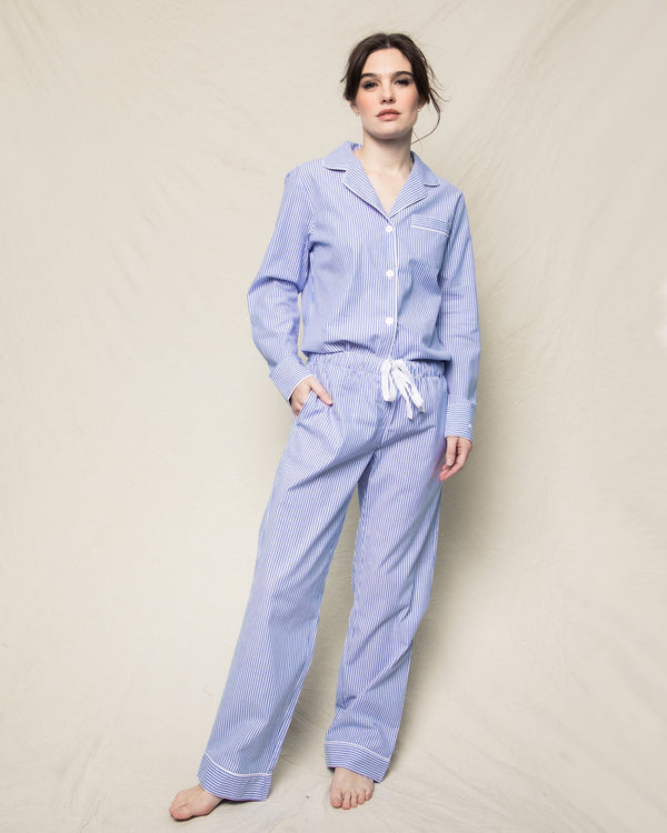 Petite Plume Women's French Blue Seersucker Twill Pajama Set