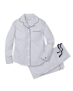 Petite Plume Women's Twill Navy French Ticking Pajama Set