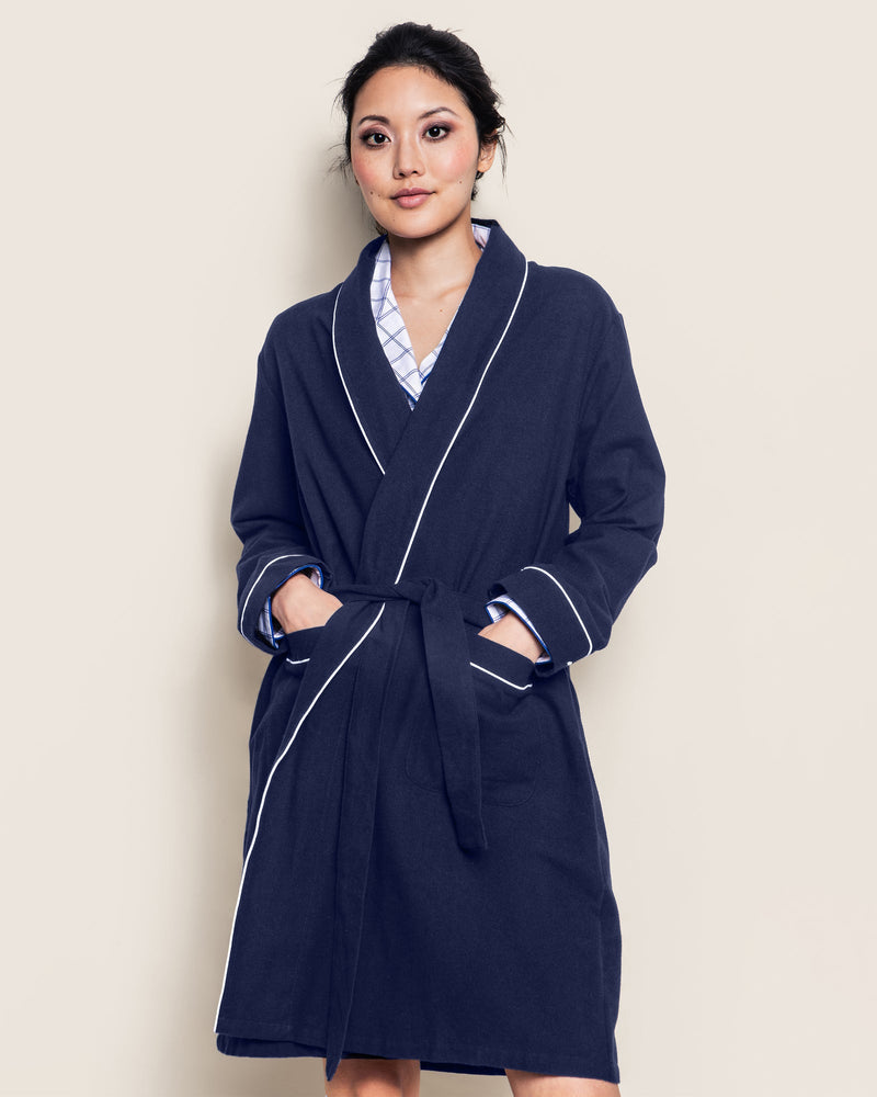 Petite Plume Women's Navy Flannel Robe