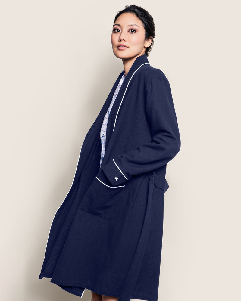 Petite Plume Women's Navy Flannel Robe