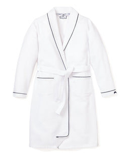 Petite Plume Women's White with Navy Piping Flannel Robe