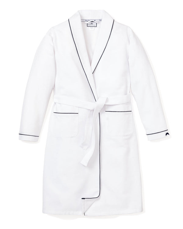 Petite Plume Women's White with Navy Piping Flannel Robe