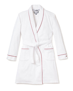 Petite Plume Women's White with Red Piping Flannel Robe