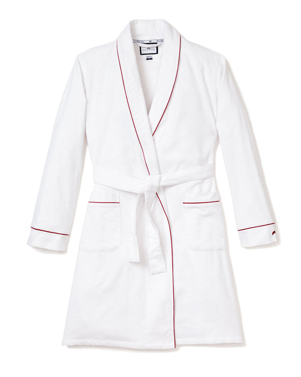 Petite Plume Women's White with Red Piping Flannel Robe