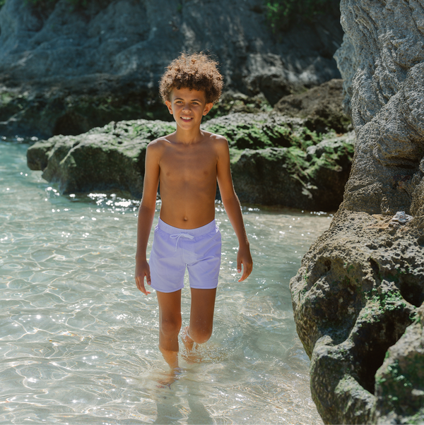 Lavender Stripe Boardie Swim Trunks