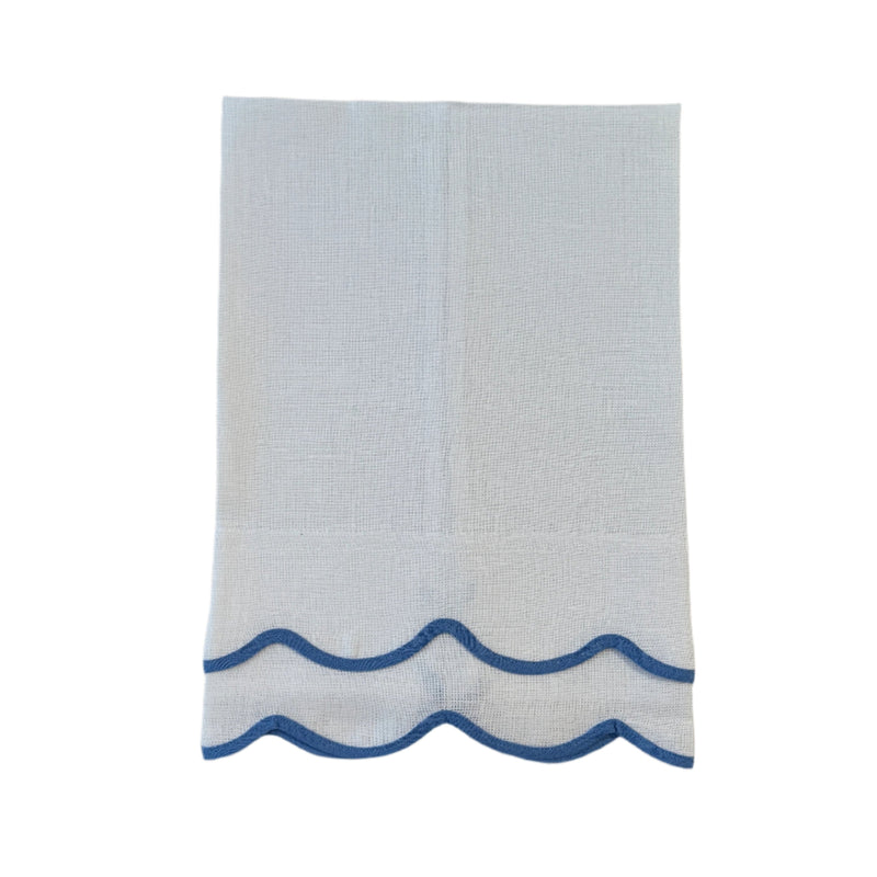 Double Wave Linen Guest Towel - Cornflower