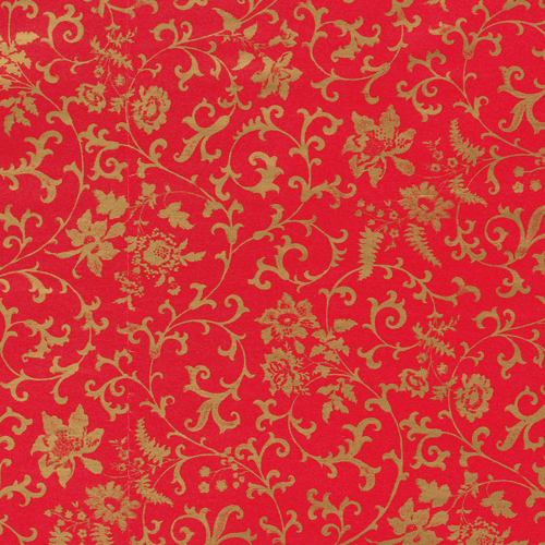 Caspari Red & Gold Flora Scrollwork Wrapping Paper