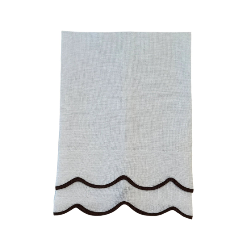 Double Wave Linen Guest Towel - Chocolate Brown