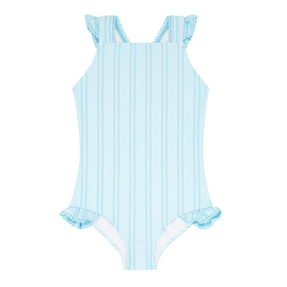 Baby blue fashion and white striped swimsuit