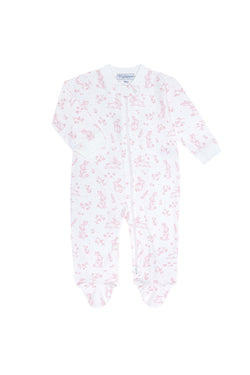 Pink Bunny Toile Zipper Footie