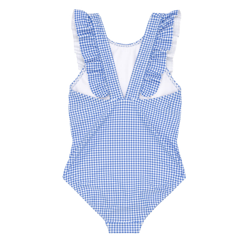 Minnow Sky Blue Gingham Ruffle One Piece Swimsuit