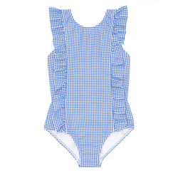 Minnow Sky Blue Gingham Ruffle One Piece Swimsuit