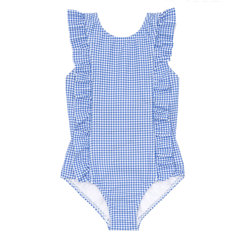 Minnow Sky Blue Gingham Ruffle One Piece Swimsuit