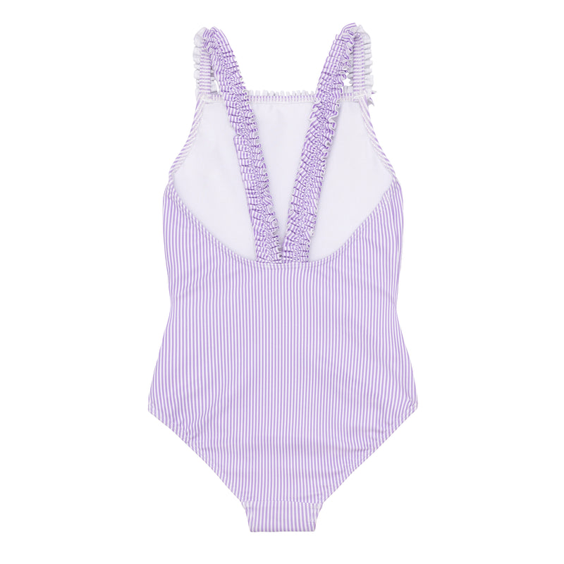 Lavender Stripe Ruched Strap One Piece Swimsuit