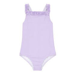 Lavender Stripe Ruched Strap One Piece Swimsuit