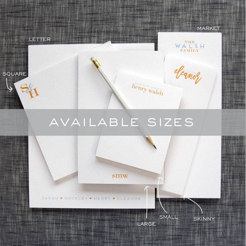 Available Sizes of "A Note From" Teacher Notepads with Pencil