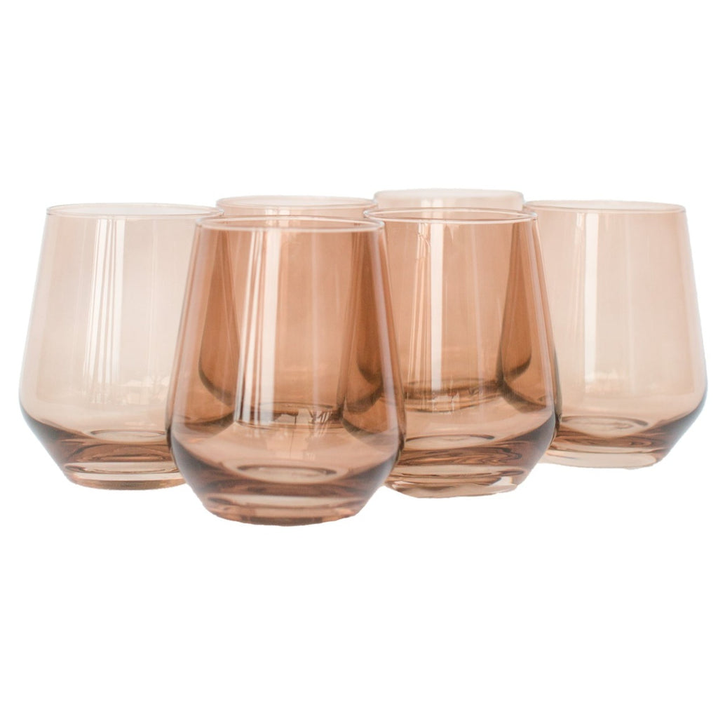 Estelle Colored Glass Green Stemless Wine Glasses, 13.5 oz