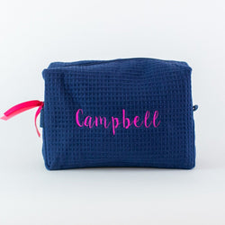 Large Waffle Cosmetic Bag - Monogrammed - Navy