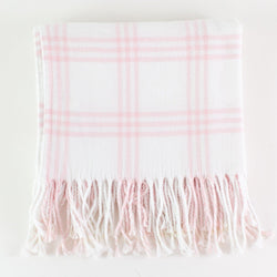 Monogrammed Flannel Check Baby Blanket - White and Pink