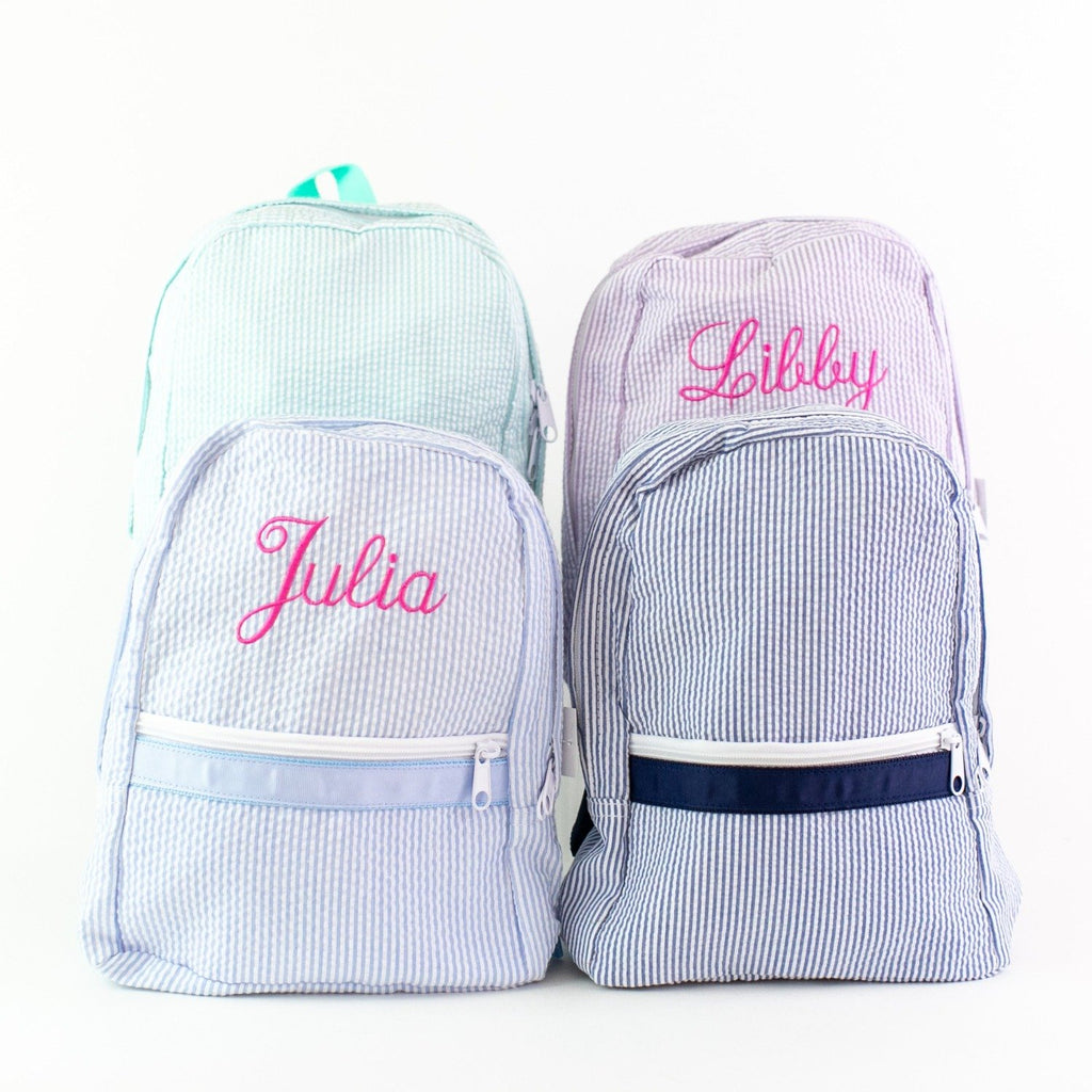 Personalized Toddler Backpack - Small Seersucker, The Initial Design  monograms + embroidery